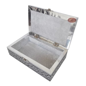Antique Twin Elephant Designed, Silver Metal Finish, Wooden Handmade Jewelry Box Silver